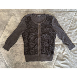 Banana Republic Women's Petite Lace Zip Up Cardigan Chic Sweater 3/4 Sleeve XS